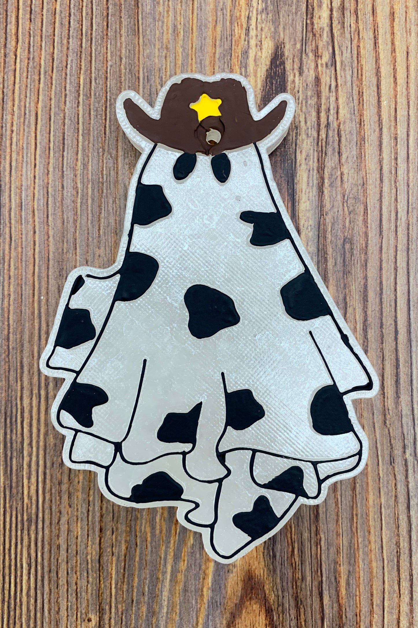 Cow Print Cowboy Hat wearing ghost car freshie