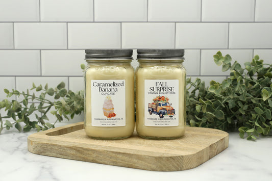 6 Month Candle Club subscription featuring Summer and Fall 2026 16 oz soy candles in mason jars with silver lids