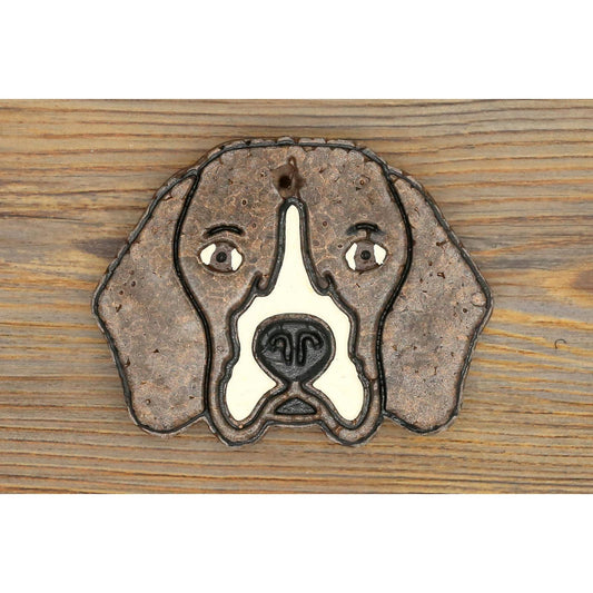 beagle dog freshie with brown black and white coloring on wood background