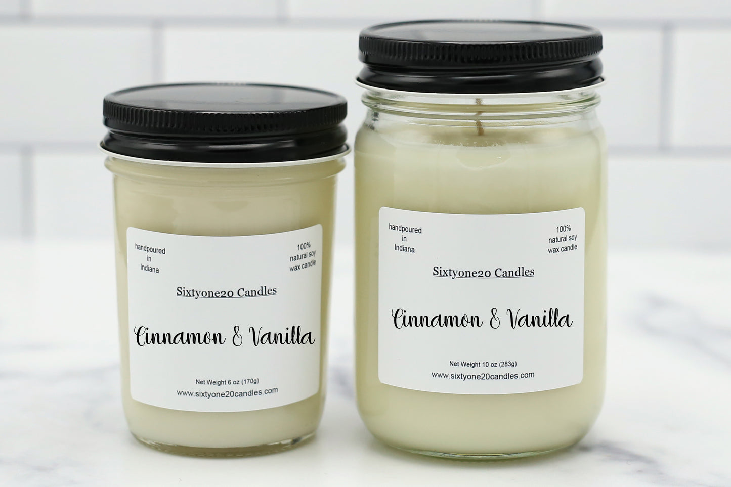 Cinnamon & Vanilla 100% Soy Wax Candles- Net weight 6 oz & 10 oz