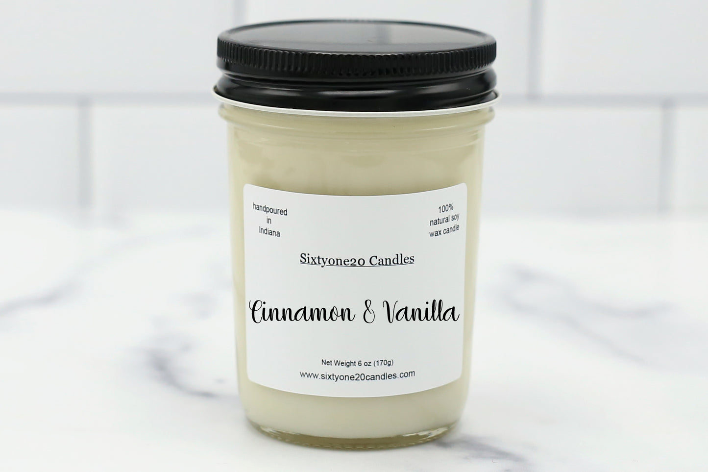 Cinnamon & Vanilla 100% Soy Wax Candles- Net weight 6 oz 