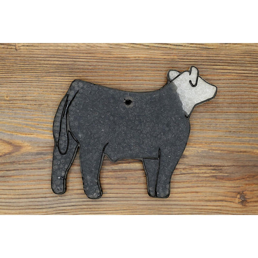 black and white show steer car freshie on wood background