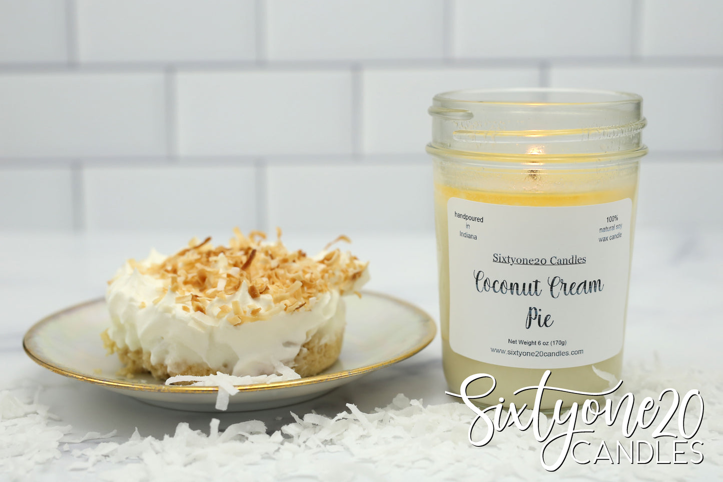 Coconut Cream Pie Soy wax candle net weight 6 ozCoconut Cream Pie 100% soy wax candle and pie