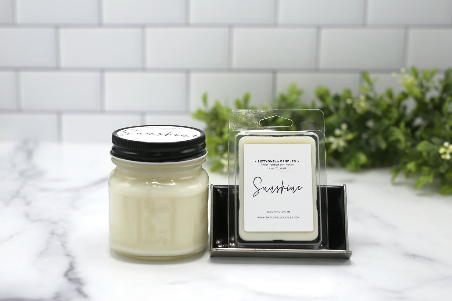 Sunshine Soy Wax Candle in Square Mason Jar and 6 cavity clamshell soy wax melt